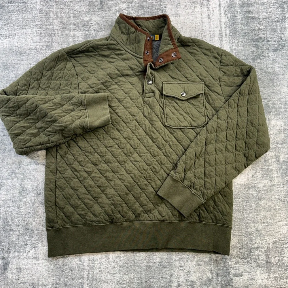 Polo Ralph Lauren Sweater Men Large Quilted Luxury Jersey Pullover 1/4 Snap Pony